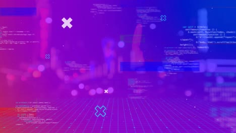 animation of flickering colourful rectangles with glitch and data processing over road traffic