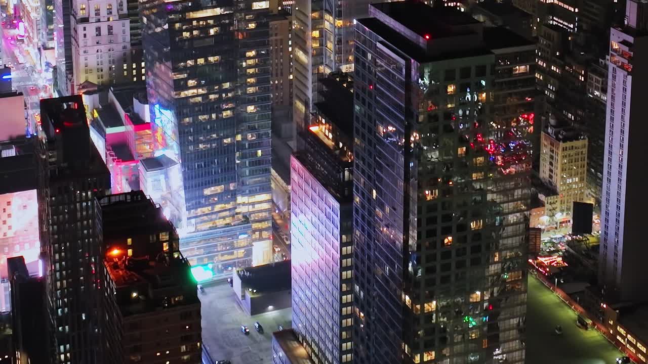 Stunning aerial view of New York City at night from a drone