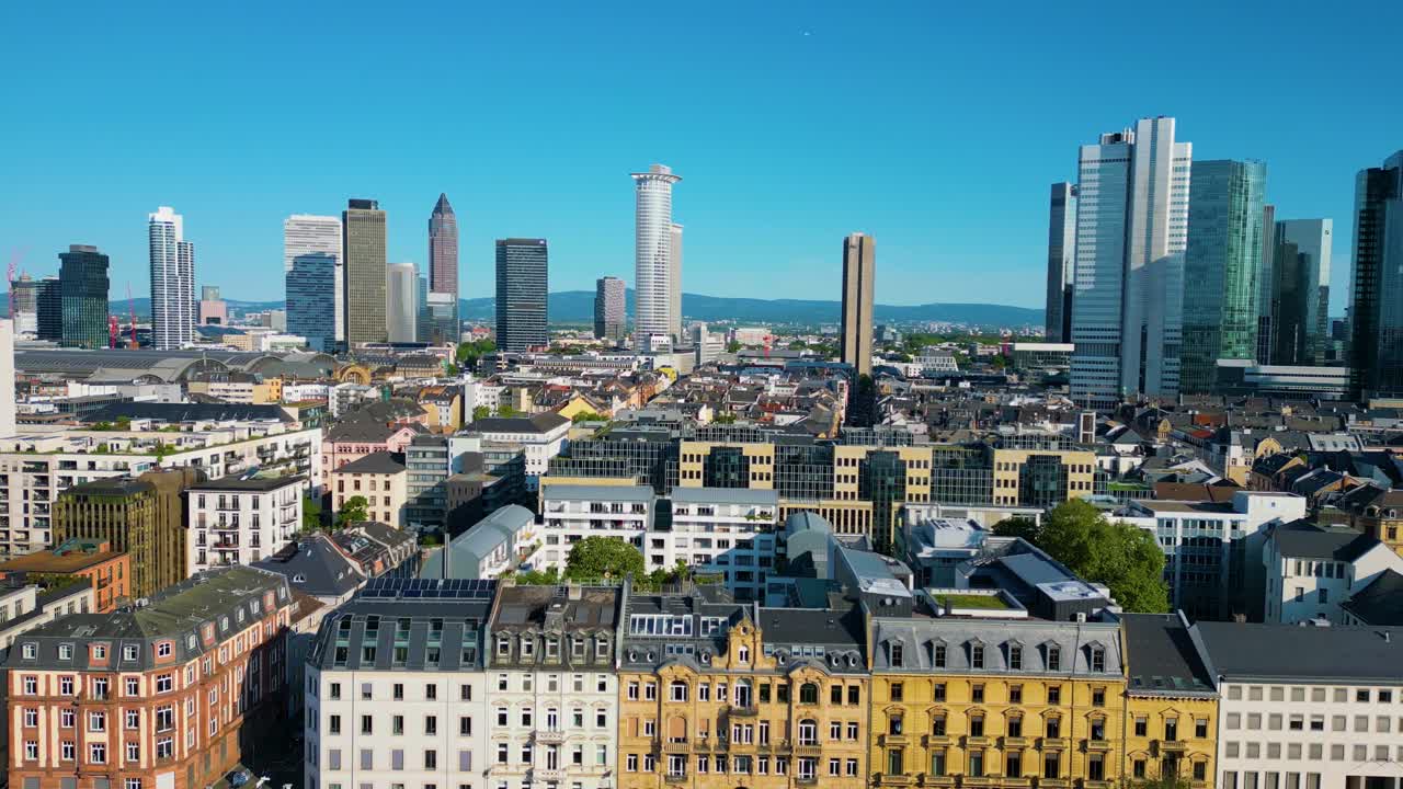 4K Aerial Drone Video of Modern Skyscrapers in Downtown Frankfurt, Germany