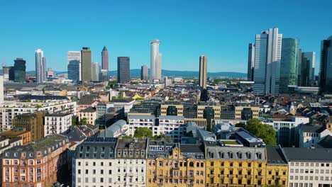 4k aerial drone video of modern skyscrapers in downtown frankfurt, germany