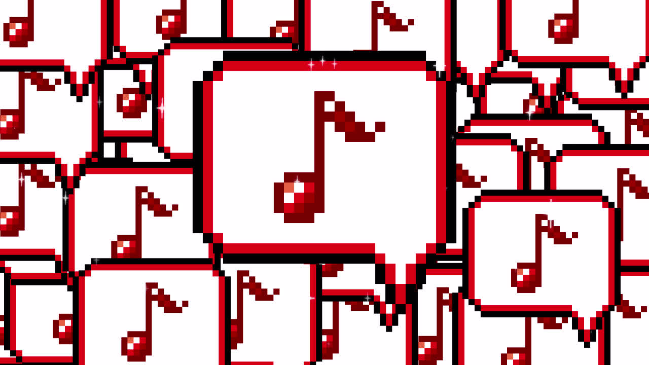 Pixel art pop up speech bubble icon eighth note Transitions. 1080p - 30 fps - Alpha Channel (3).mov