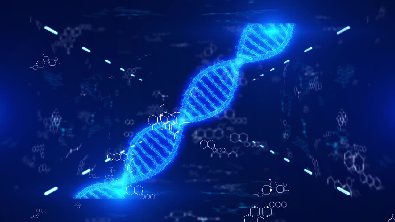 이중 나선 dna 구조 분자 과학 기호 4k 애니메이션 어두운 파란색 배경이 없습니다.