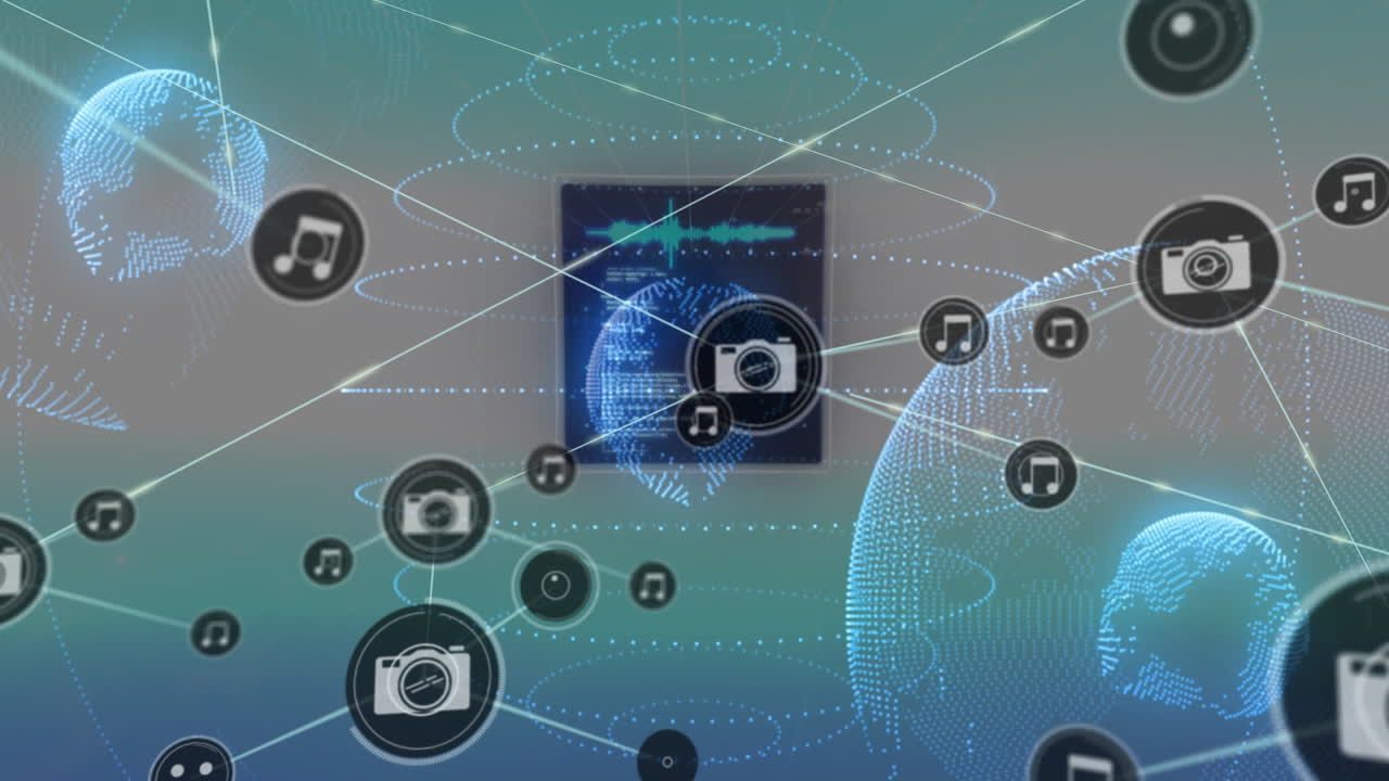 animación de la red de conexiones a través del procesamiento de datos y los globos