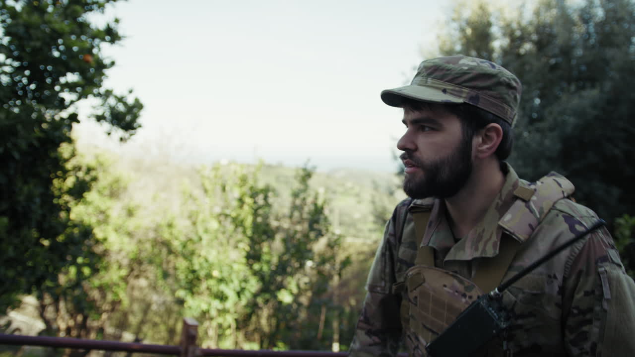 Military Walks In Nature During A Mission In A Foreign Land