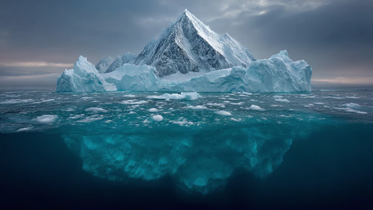 Majestic Iceberg Towering Above Oceans: A Glimpse into Nature's Frozen Sculptures and the Intricacies Below the Surface