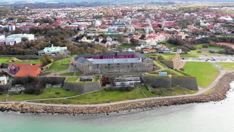 Aerial-view-of-old-fortress-by-the-ocean