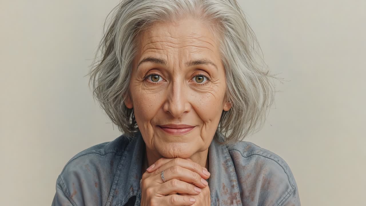Portrait of a beautiful older woman with gray hair