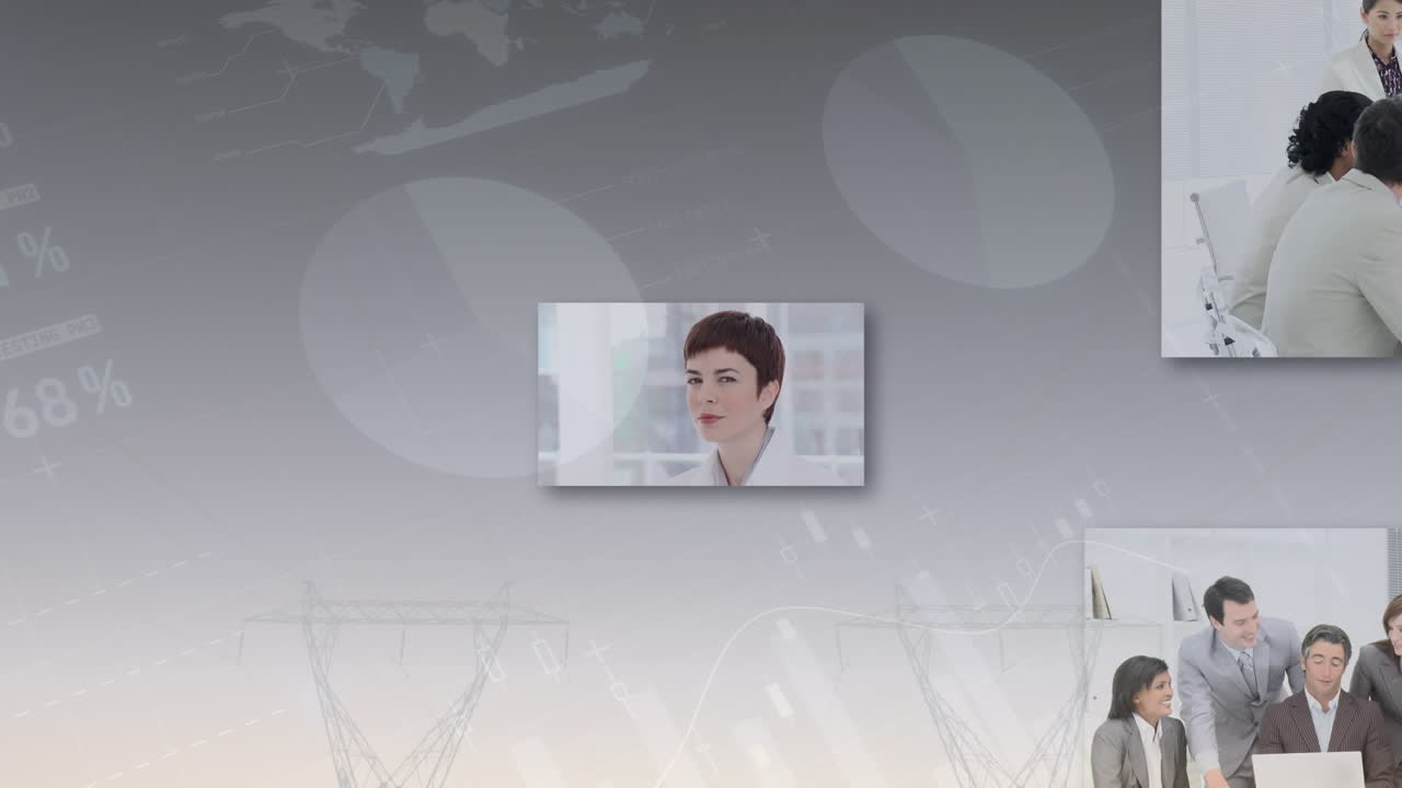 animación del procesamiento de datos financieros sobre diversas personas de negocios