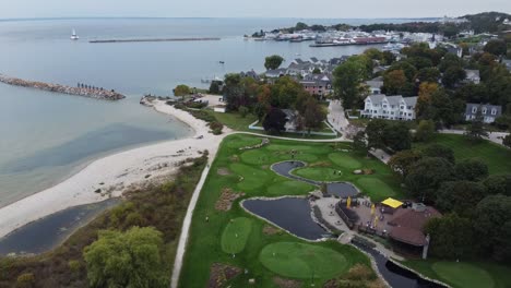 luxury island with amenities rom aerial perspective