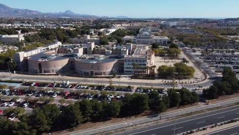aerial view of the university of alicante campus and a77 highway, spain