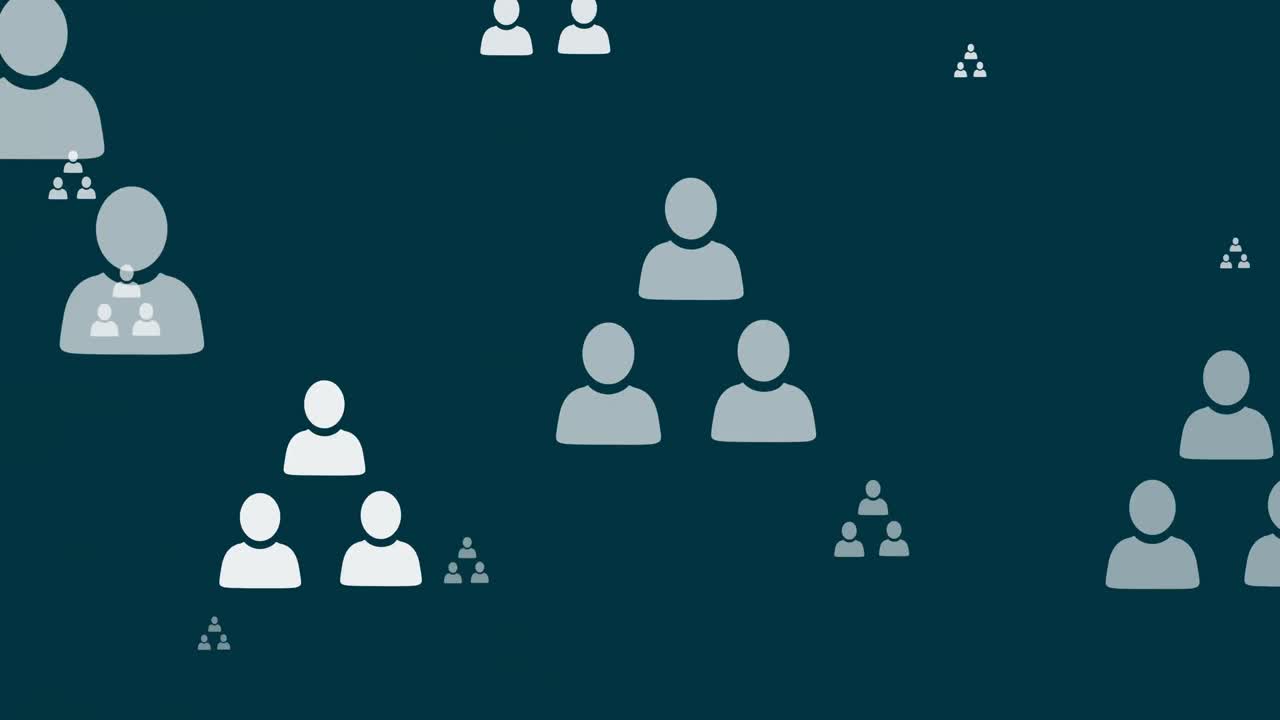 Animation of online white people icons moving on blue background
