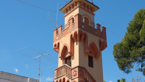 tower of the route of the villas in benicàssim, castellon, spain. tilt-down