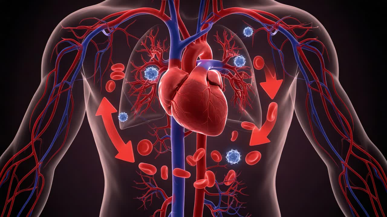 Detailed Visualization of the Human Circulatory System Highlighting the Heart, Blood Vessels, and Lungs to Illustrate Intricate Body Functions