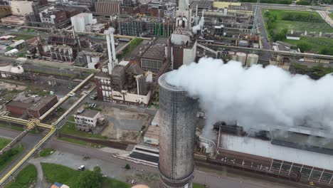 smoke smokestack at chemical park in german ruhr area