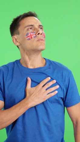 Man listening to the United Kingdom national anthem with solemnity