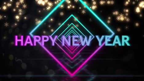 Animation-of-happy-new-year-text-over-geometrical-shape