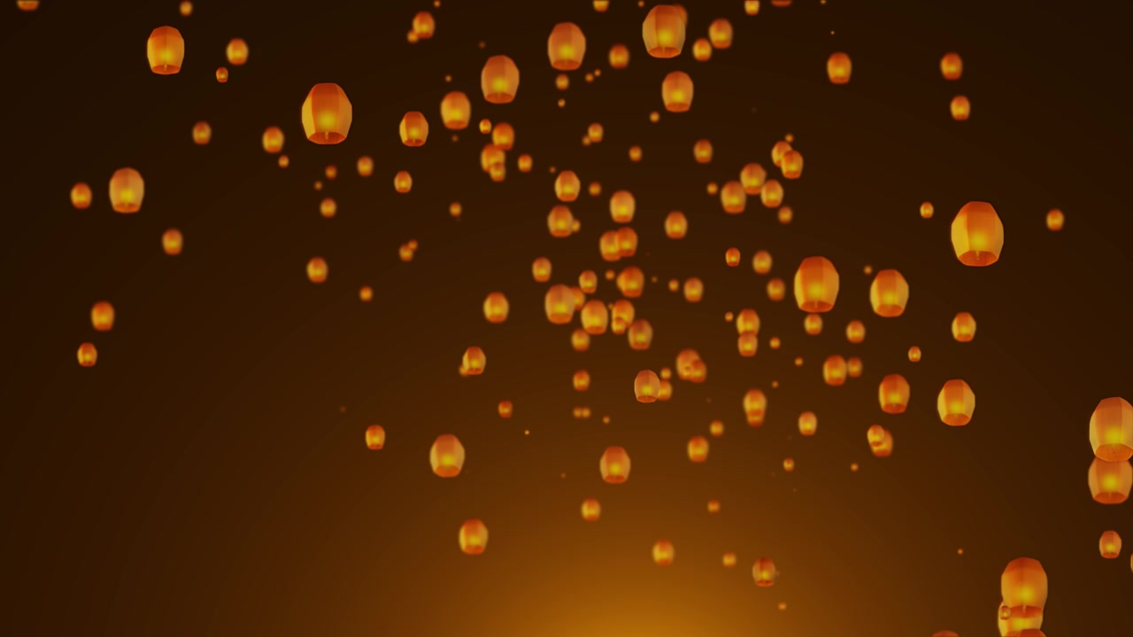 Flyvende himmellanterner med brændende flammer, sømløs loop-animationsbaggrund til Diwali-festival.