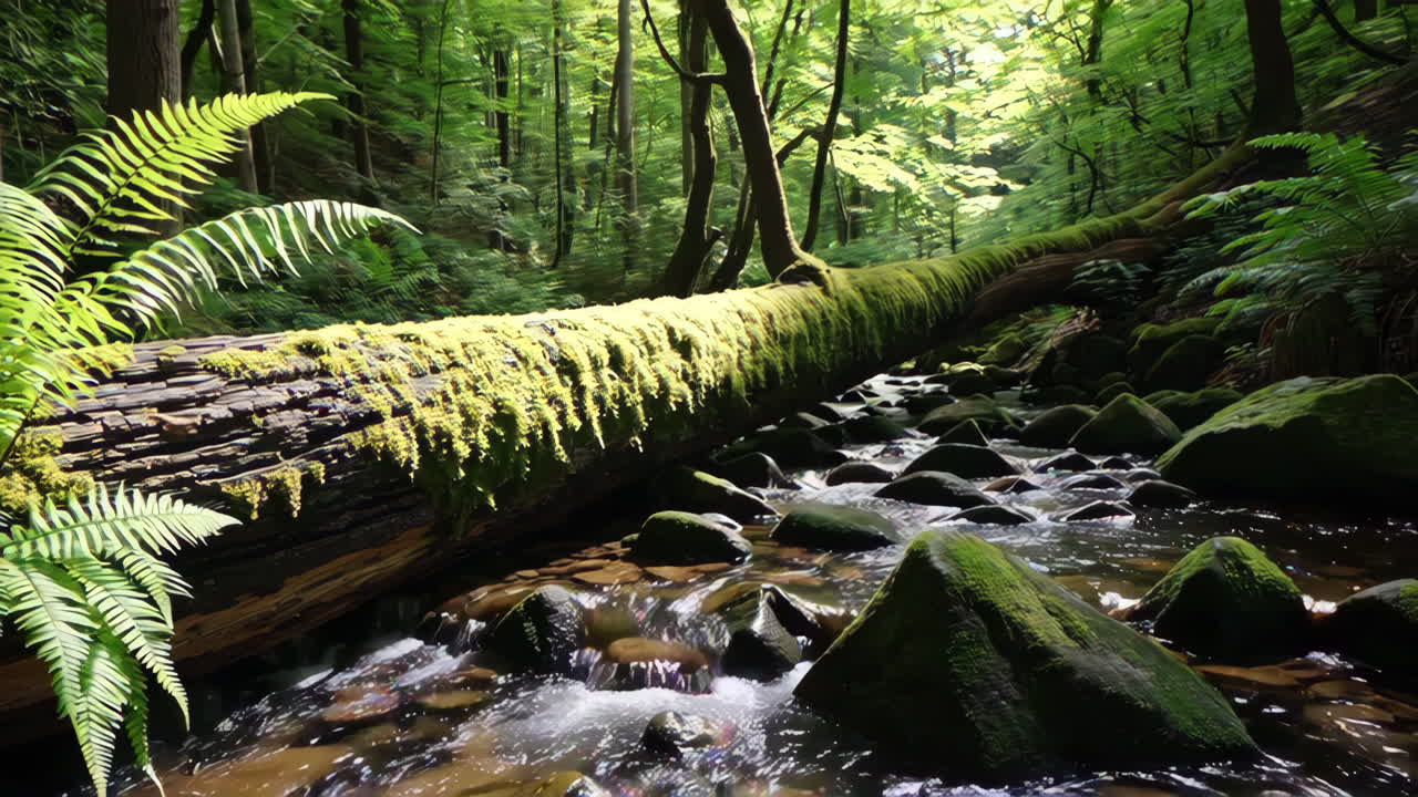 Arbre tombé en travers d'un ruisseau forestier