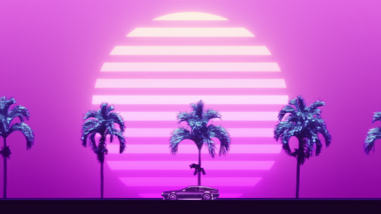 Loop di auto e sfondo in stile neon retro wave anni '80