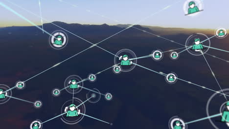 Animation-Eines-Netzwerks-Von-Verbindungen-über-Der-Landschaft