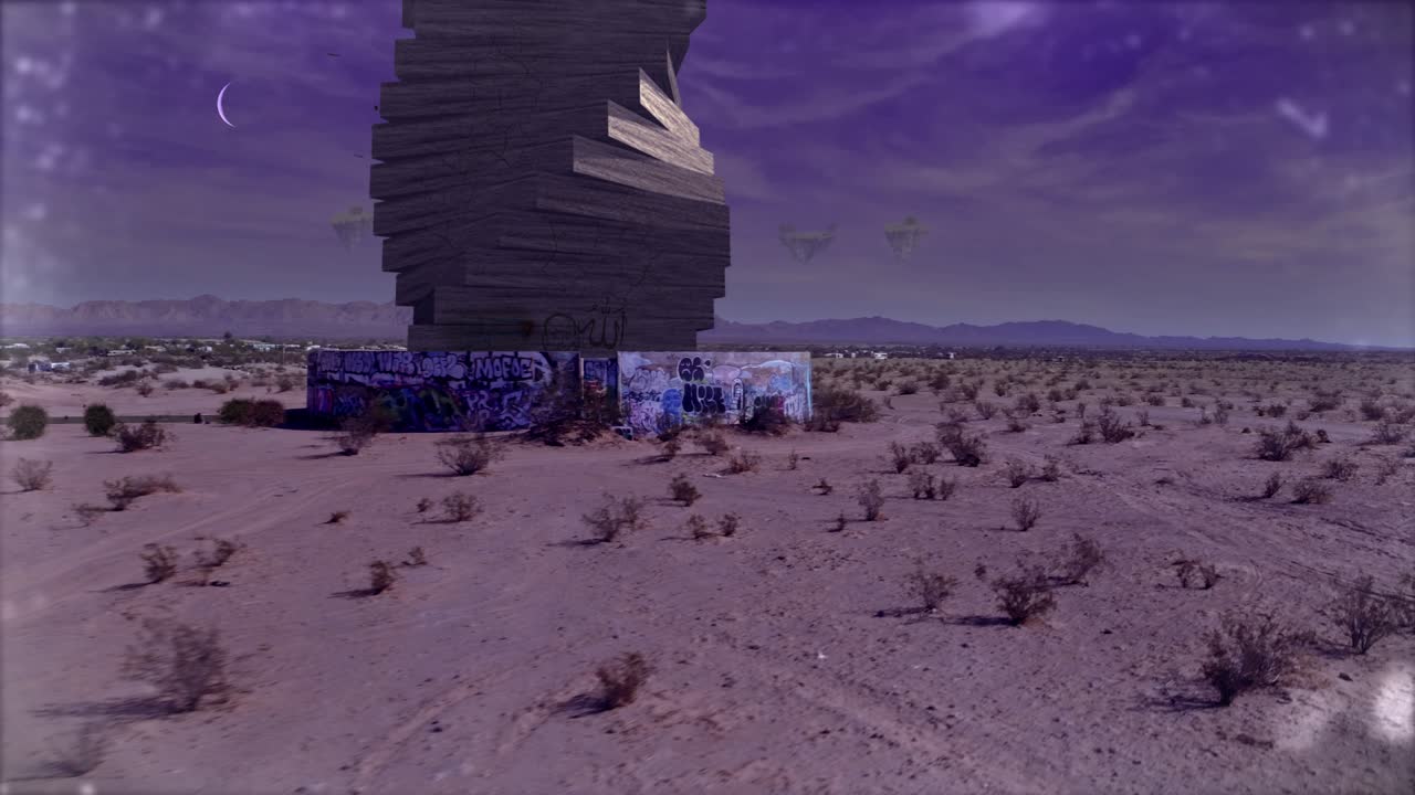 un paisaje surrealista de una torre retorcida en un desierto
