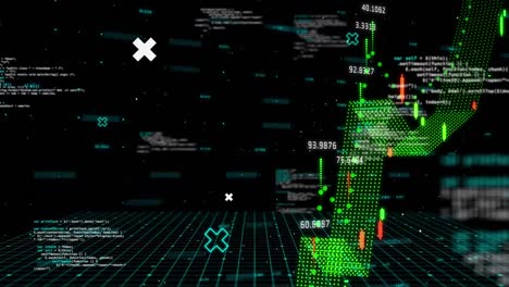 animation of data processing and diagrams on black background