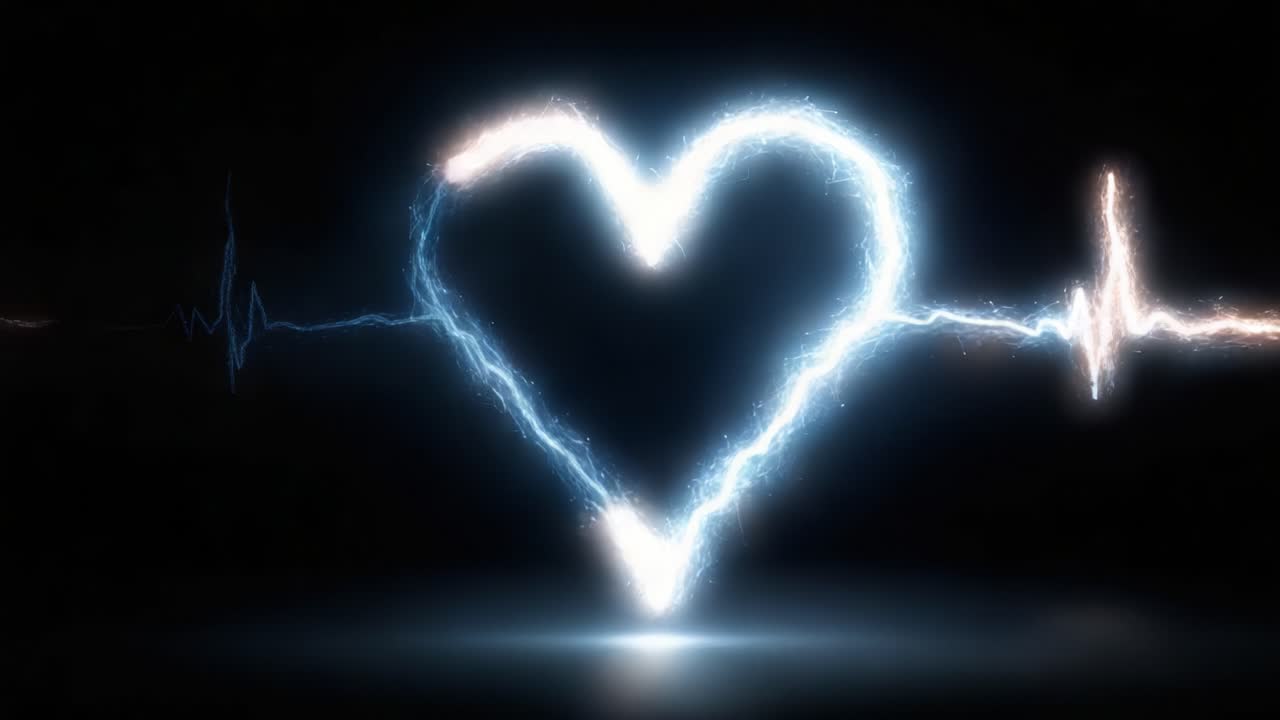 A Captivating Visual of a Heartbeat Encased in Electric Sparks, Symbolizing Love and Life's Vital Energy, Created Against a Deep Black Background