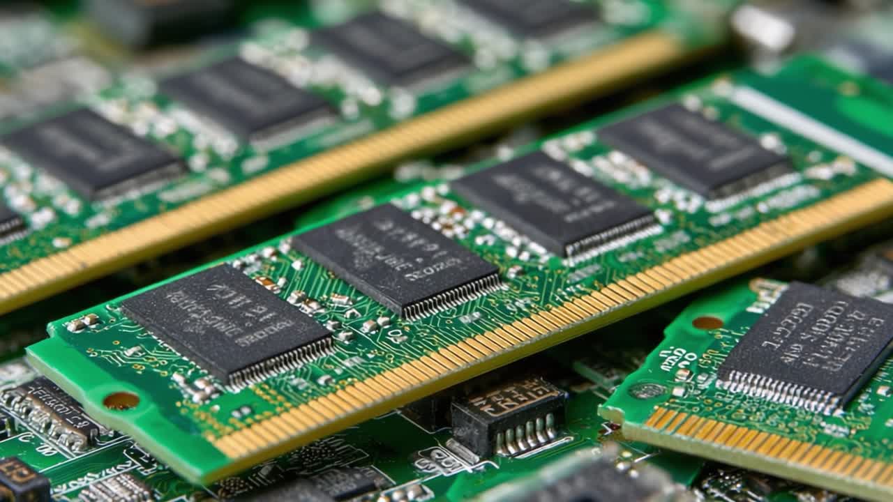 Exploring the Intricate Design of Computer Memory Modules: A Close-Up Look at the Circuitry and Components of RAM for Enhanced Digital Performance