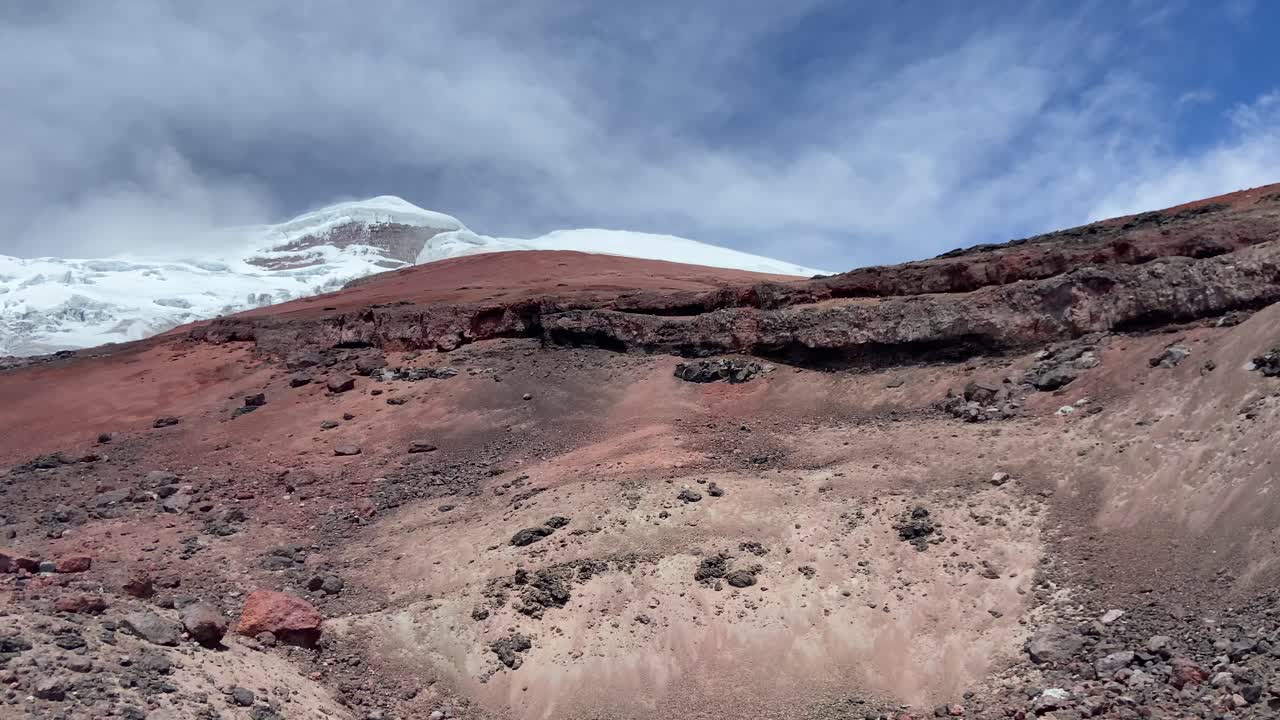 Base of Cotopaxi Andes mountains volcano high altitude Ecuador snow covered peak