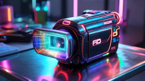 futuristic neon video camera