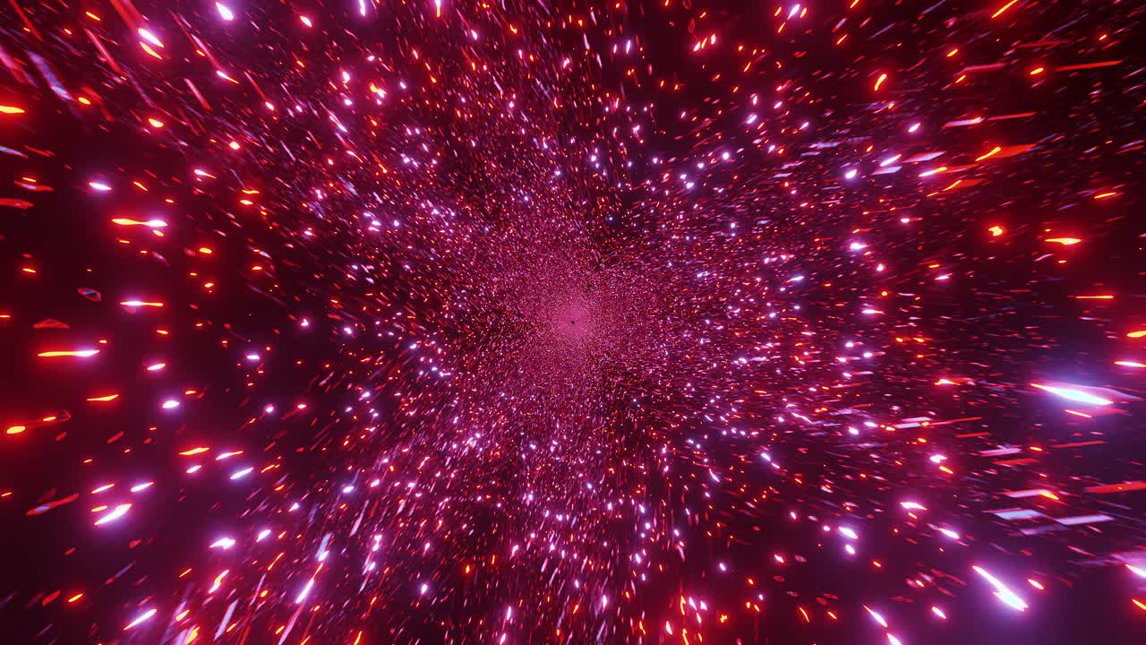 수많은 붉은 색 고 에너지 우주 먼지 입자의 컴퓨터 애니메이션