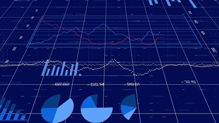 Digital icons on grid network over of profile icons on blue background