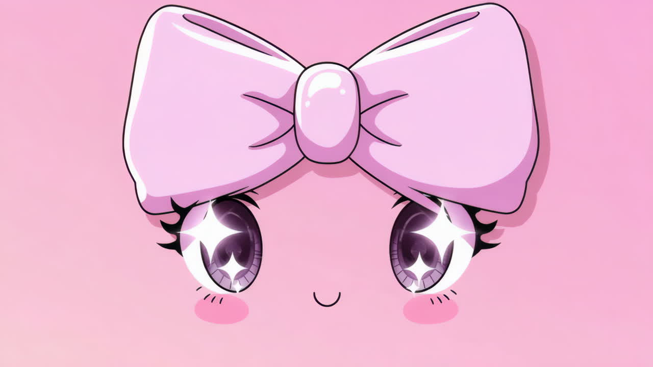 Rosa Kawaii Anime-Gesicht mit glitzernden Augen und Schleife