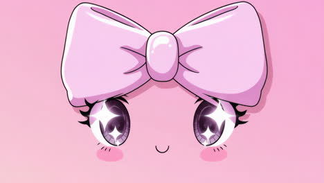 pink kawaii anime face with sparkly eyes and bow