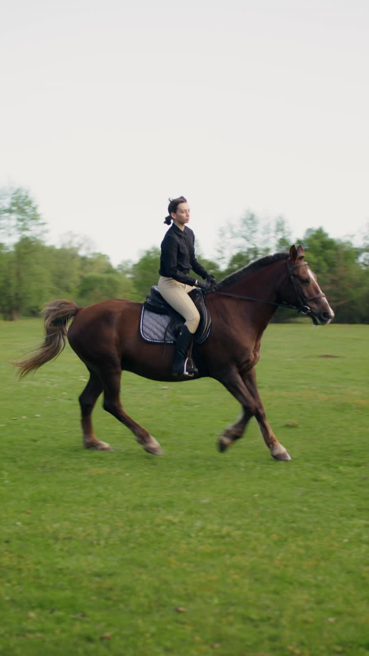 Kvinne rir hest i en park