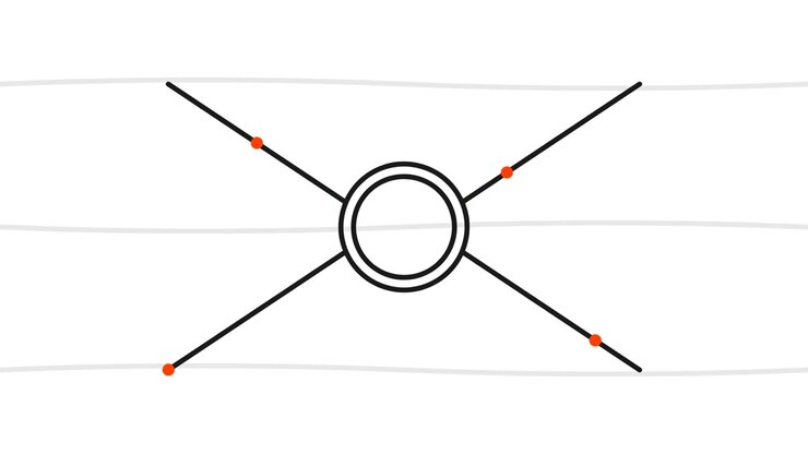 Abstract Geometric Animation of Moving Red Dots on Crossed Lines
