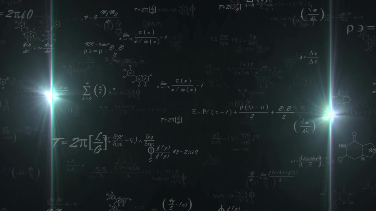 Transition starting, math fading, growing while camera revealing central slate showing science