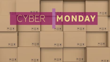 Banner-De-Texto-Del-Cyber-Monday-Contra-Una-Pila-De-Cajas-De-Entrega-En-Segundo-Plano.