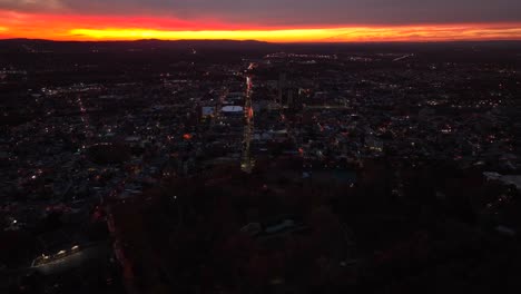 Aerial-view-of-large-American-city,-Reading-Pennsylvania