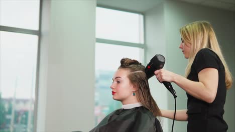 hair salon: woman getting hair blow-dry