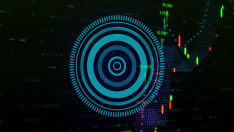 animación del procesamiento de datos financieros y el escaneo del alcance