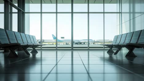 empty airport waiting area with airplane in view
