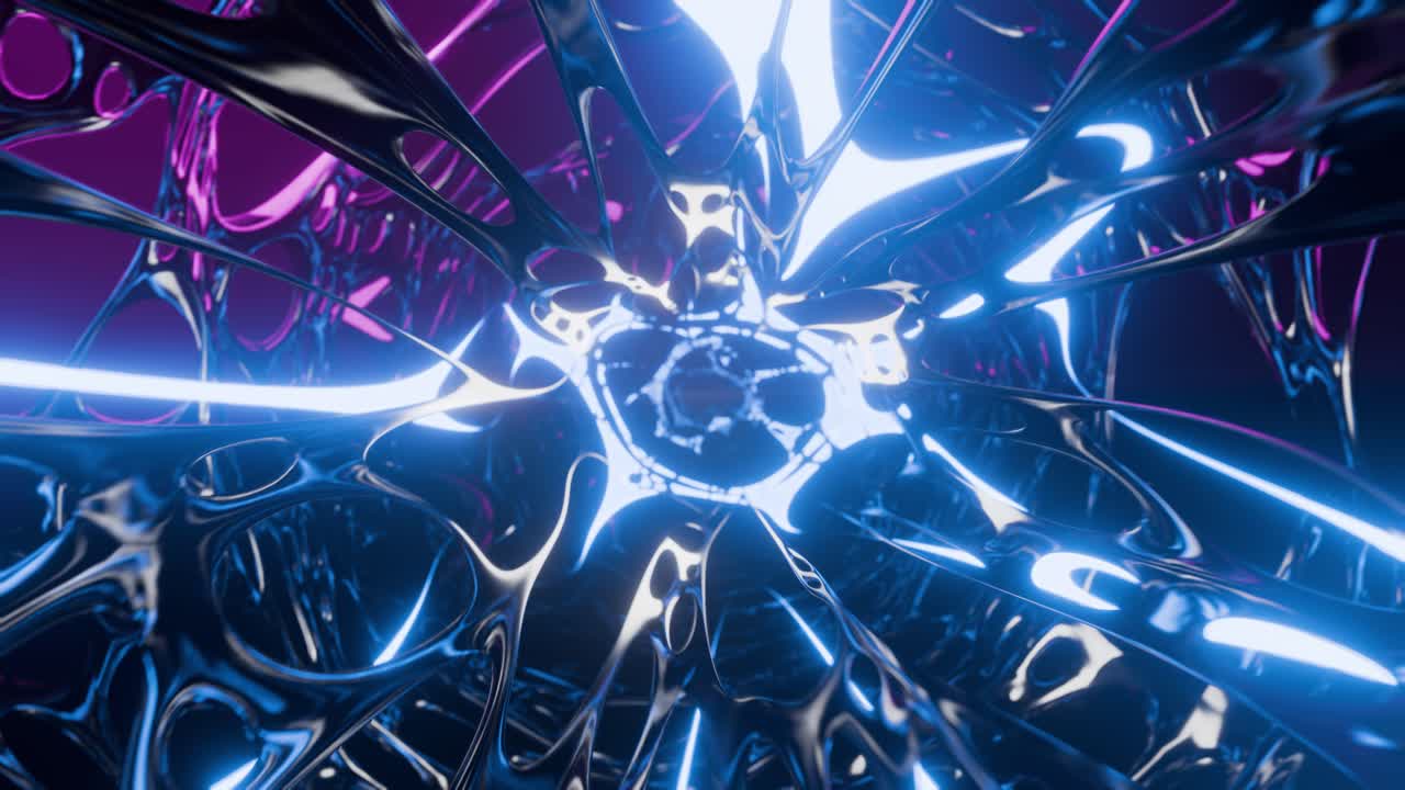 Bright glowing neon lights moving in endless loops