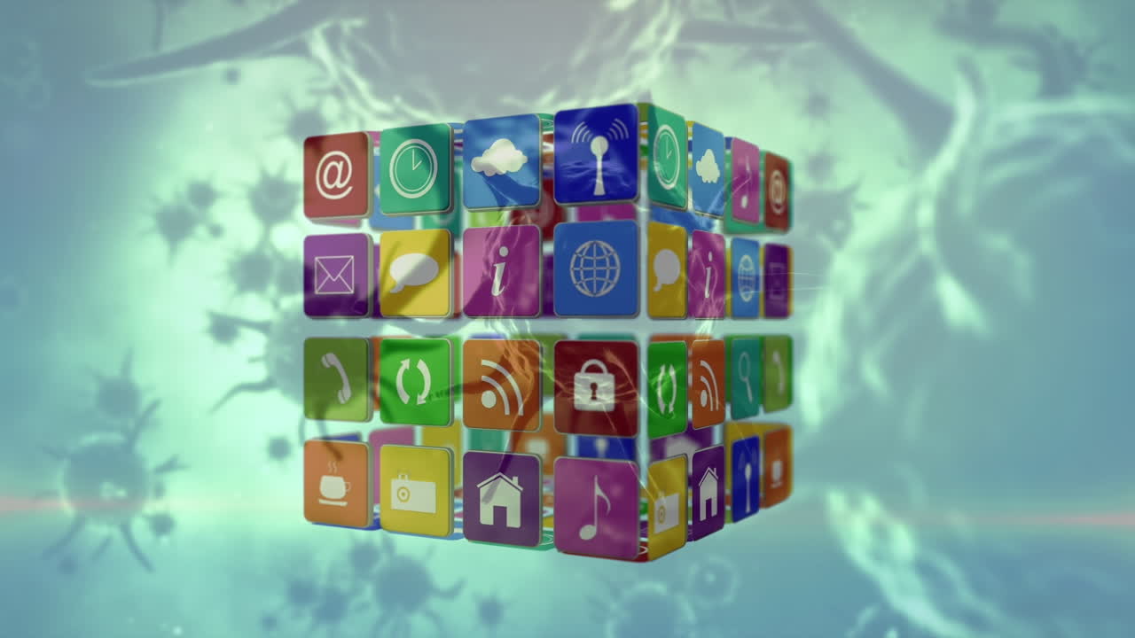 animación de iconos sobre las células del virus