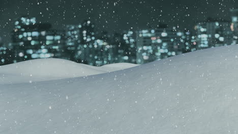 snow falling and cityscape