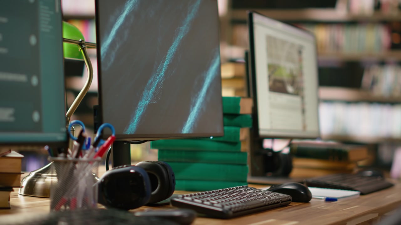 Close up of virtual assistant and presentation screen on dual monitors