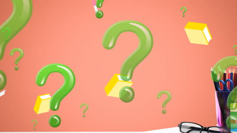 animación de signos de interrogación e iconos de libros sobre los artículos escolares