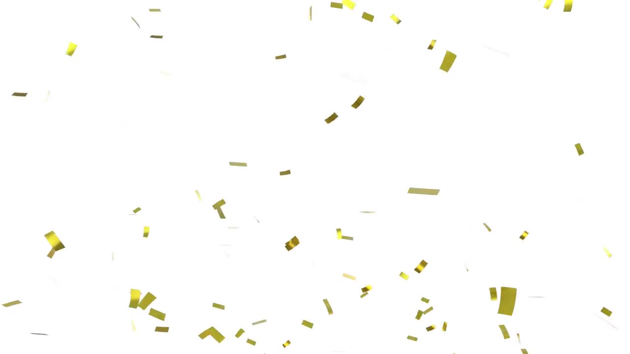 animación de confeti dorado y rojo cayendo sobre un fondo blanco