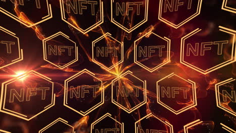 animazione di nft in esagoni su sfondo nero con luci gialle