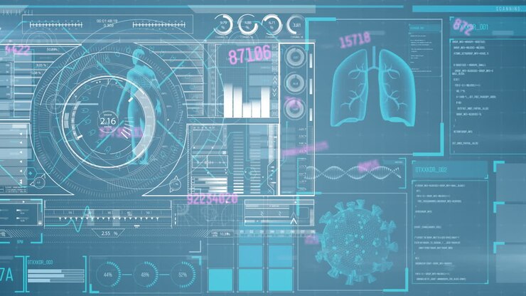 Animation of data processing on blue background